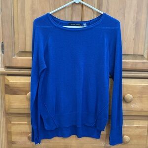 Black Tape Crew Neck Lightweight Sweater. Drop Shoulder, High-Low Hemline.